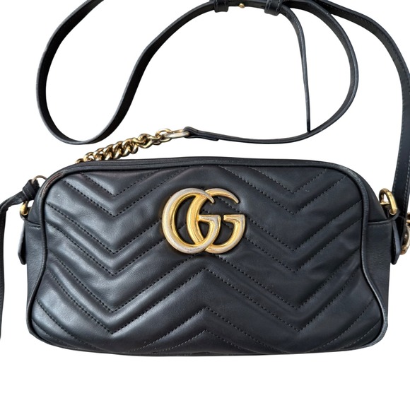 Gucci Marmont Matelasse Camera Bag Black Leather Gold GG Logo Crossbody - Picture 14 of 14